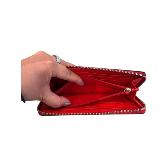 Coach Accordion Zip Wallet Black Crossgrain Leather Cherry Print C1813 - Picture 6 of 6